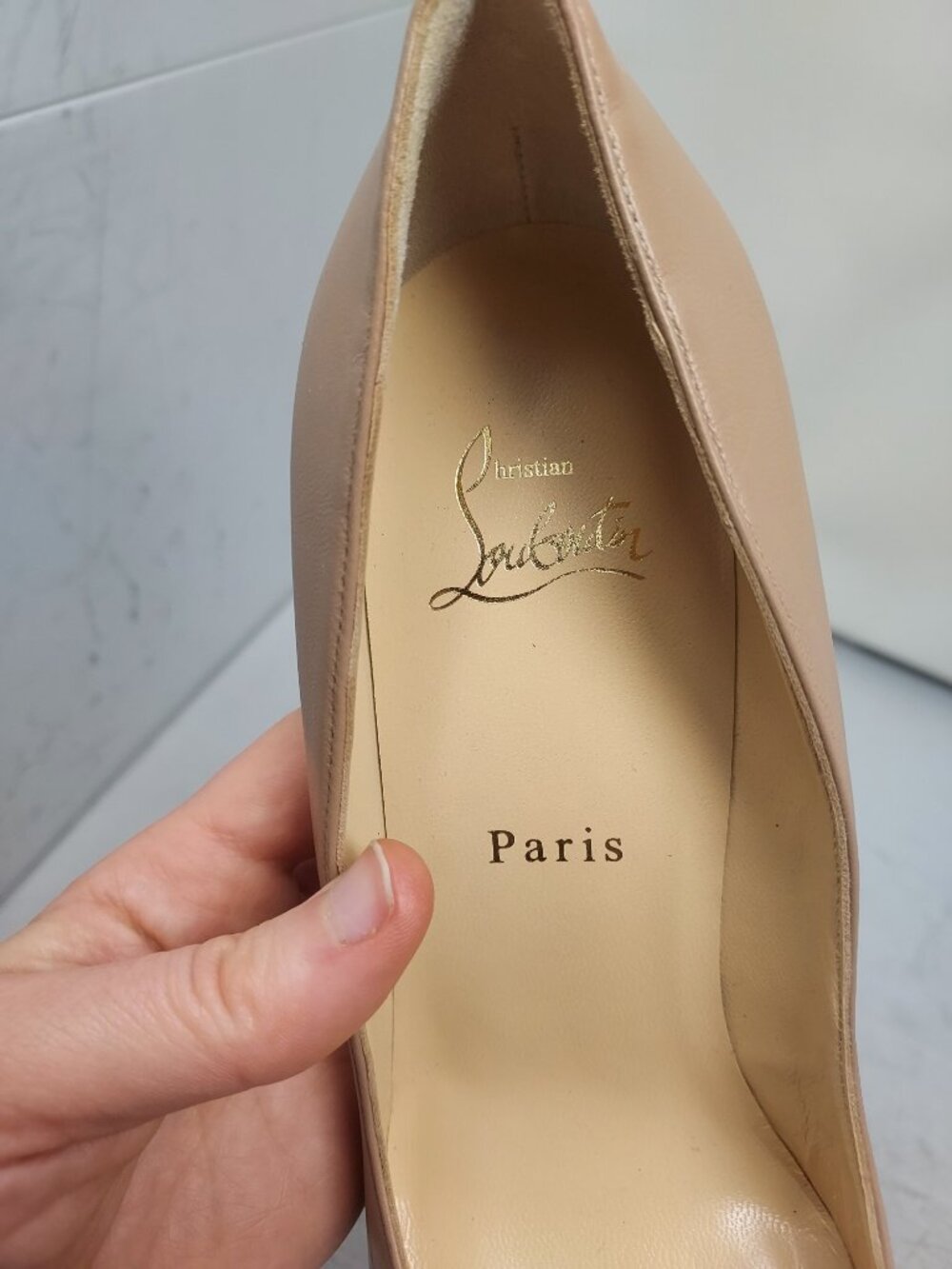 Christian Louboutin Apostrophy Nude Leather Pumps - Picture 7 of 11